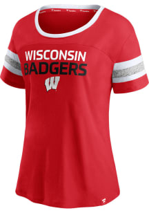 Wisconsin Badgers Womens White Stripe Sleeve Short Sleeve T-Shirt