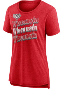 Wisconsin Badgers Womens Red Drop It Back Short Sleeve T-Shirt