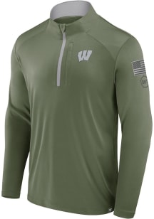 Mens Olive Wisconsin Badgers Operation Hat Trick Defender Qtr Zip Pullover