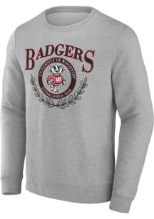 Mens Grey Wisconsin Badgers Heritage Laurel Classic Crew Sweatshirt