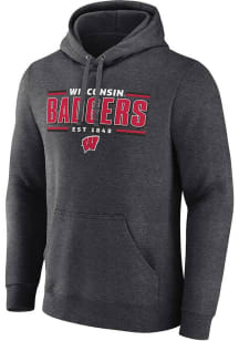 Mens Charcoal Wisconsin Badgers Horizontal Block Hooded Sweatshirt