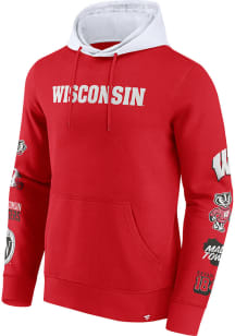 Mens Red Wisconsin Badgers Colorblock Badge Hooded Sweatshirt