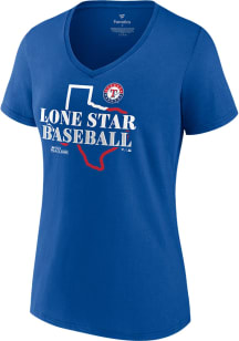 Texas Rangers Womens Blue 2023 World Series Participant Hometown Short Sleeve T-Shirt