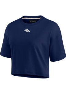 Denver Broncos Womens Navy Blue Crop Boxy Short Sleeve T-Shirt
