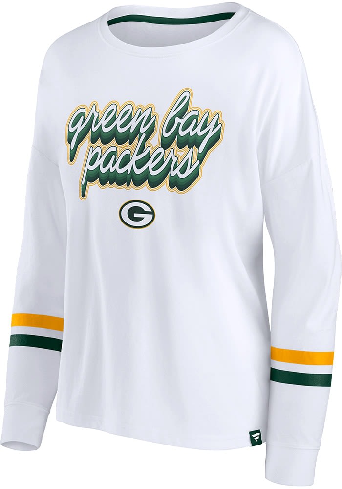 Green Bay Packers WHITE Cursive Iconic Sleeve Long Sleeve LS Tee