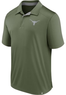 Texas Longhorns Mens Olive Operation Hat Trick Defender Short Sleeve Polo