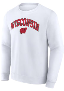 Wisconsin Badgers Mens White Arch Mascot Twll Long Sleeve Crew Sweatshirt