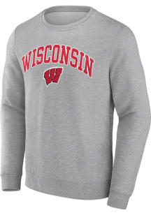 Mens Grey Wisconsin Badgers Arch Mascot Crew Sweatshirt