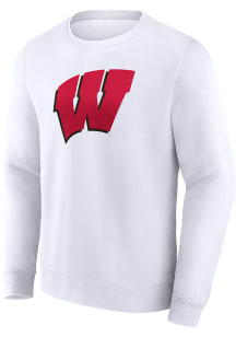 Wisconsin Badgers Mens White Primary Logo Long Sleeve Crew Sweatshirt
