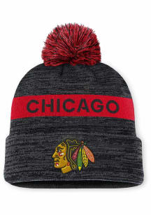 Chicago Blackhawks Black 2024 Authentic Pro Rink Cuff Pom Mens Knit Hat