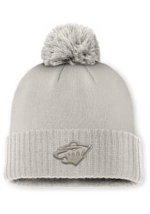 Minnesota Wild Ivory 2024 Authentic Pro Road Tonal Cuff Pom Mens Knit Hat