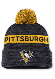 Pittsburgh Penguins Black 2024 Authentic Pro Rink Cuff Pom Mens Knit Hat