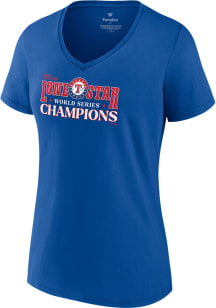 Texas Rangers Womens Blue 2023 WS Champions Hitting Streak Short Sleeve T-Shirt