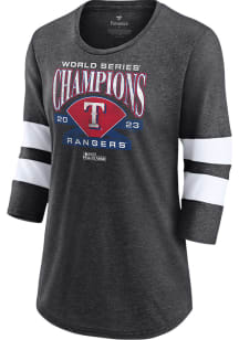 Texas Rangers Womens Charcoal 2023 WS Champions Shut Out LS Tee