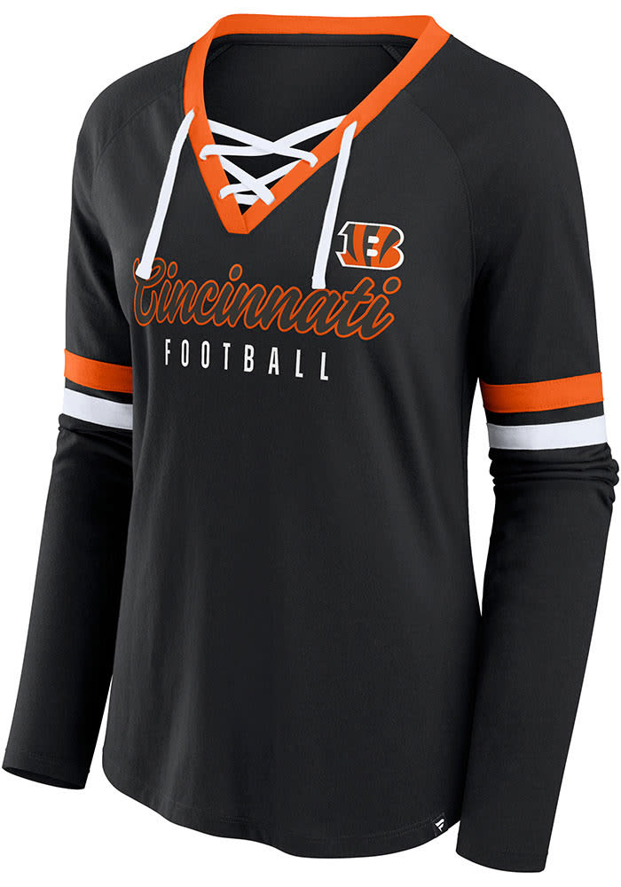 Cincinnati Bengals Womens Black Lace Up LS Tee