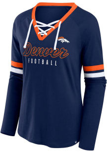 Denver Broncos Womens Blue Lace Up LS Tee