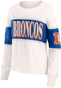 Denver Broncos Womens White Antique Block LS Tee