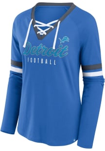 Detroit Lions Womens Blue Lace Up LS Tee