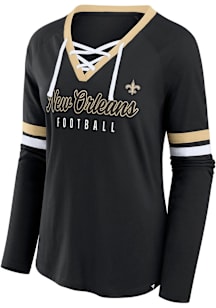New Orleans Saints Womens Black Lace Up LS Tee