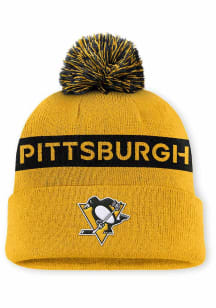 Pittsburgh Penguins Gold 2024 Authentic Pro Rink W Cuff Pom Womens Knit Hat