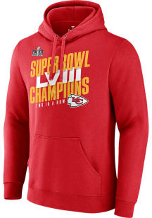 Kansas City Chiefs Mens Red Super Bowl LVIII Champions Iconic Victory Long Sleeve Hoodie