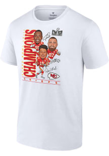 Kansas City Chiefs White Super Bowl LVIII Champions Caricature Trio Short Sleeve Player T Shirt