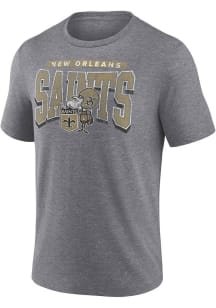 New Orleans Saints Grey Heritage Warped Block Retro Logo Short Sleeve Fashion T Shirt