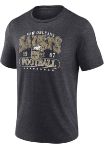 New Orleans Saints Charcoal Heritage Triblend Retro Logo Short Sleeve Fashion T Shirt