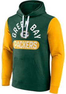 Green Bay Packers Mens Green Cotton Fleece Colorblock POH Long Sleeve Hoodie