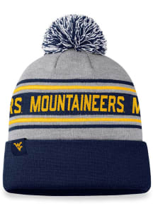 West Virginia Mountaineers Grey Beanie Cuff Pom Mens Knit Hat