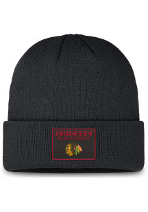 Chicago Blackhawks Black 2024 Authentic Pro Rink Prime Patch Cuff Mens Knit Hat