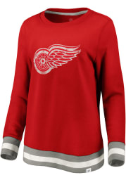 Detroit Red Wings Womens Red Retro Stripe Fleece Crew Sweatshirt