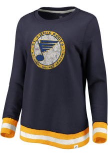 St Louis Blues Womens Navy Blue Retro Stripe Fleece Crew Sweatshirt