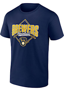Milwaukee Brewers Navy Blue Logo Short Sleeve T Shirt
