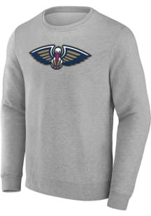New Orleans Pelicans Mens Grey Primary Logo Long Sleeve Crew Sweatshirt