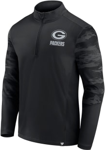Green Bay Packers Mens Black Defender Jacquard Long Sleeve Qtr Zip Pullover