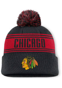 Chicago Blackhawks Black Enforcer Cuff Pom Mens Knit Hat