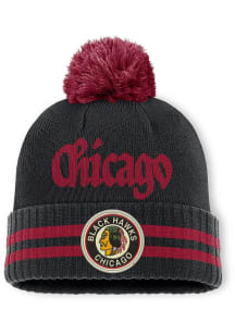 Chicago Blackhawks Black Blind Side Cuff Pom Mens Knit Hat