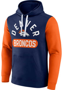 Denver Broncos Mens Navy Blue Cotton Fleece Colorblock Long Sleeve Hoodie