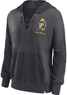 Green Bay Packers Womens Charcoal Lace Up Hooded Sweatshirt