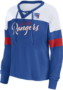 New York Rangers Womens Blue Lace Up LS Tee