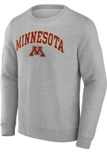 Mens Grey Minnesota Golden Gophers Arch Name and Logo Crew Sweatshirt