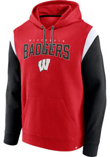 Mens Red Wisconsin Badgers Fundamentals Colorblock Hooded Sweatshirt