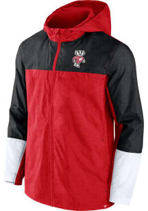 Mens Red Wisconsin Badgers Crinkle Woven Light Weight Jacket