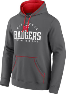 Mens Grey Wisconsin Badgers Cotton Fleece Hooded Sweatshirt