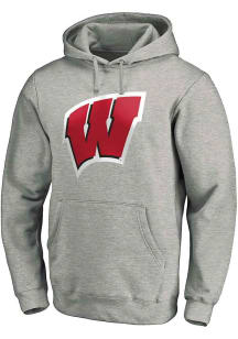 Wisconsin Badgers Mens Grey Primary Logo Long Sleeve Hoodie