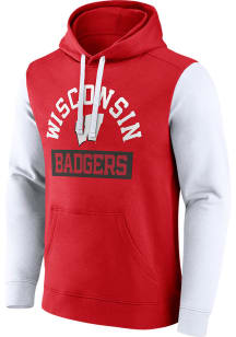 Wisconsin Badgers Mens Red Color Blocked Long Sleeve Hoodie