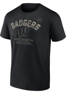 Wisconsin Badgers OHT Stencil Stacked Short Sleeve T Shirt - Black