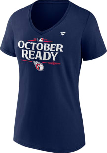 Cleveland Guardians Womens Navy Blue 2024 Postseason Participant Locker Room Short Sleeve T-Shirt