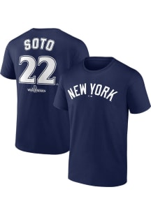 Juan Soto New York Yankees Navy Blue 2024 World Series Participanticipant Short Sleeve Player T Sh..